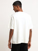 Nuon Off-White Cotton Relaxed Fit Embroidered T-Shirt