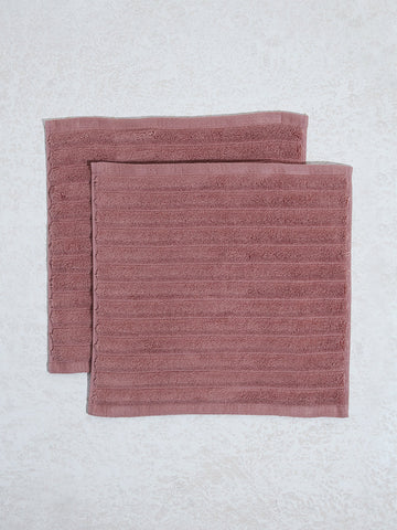 Westside Home Dusty Pink Self-Striped Luxe Ripple Face Towels (Set of 2)