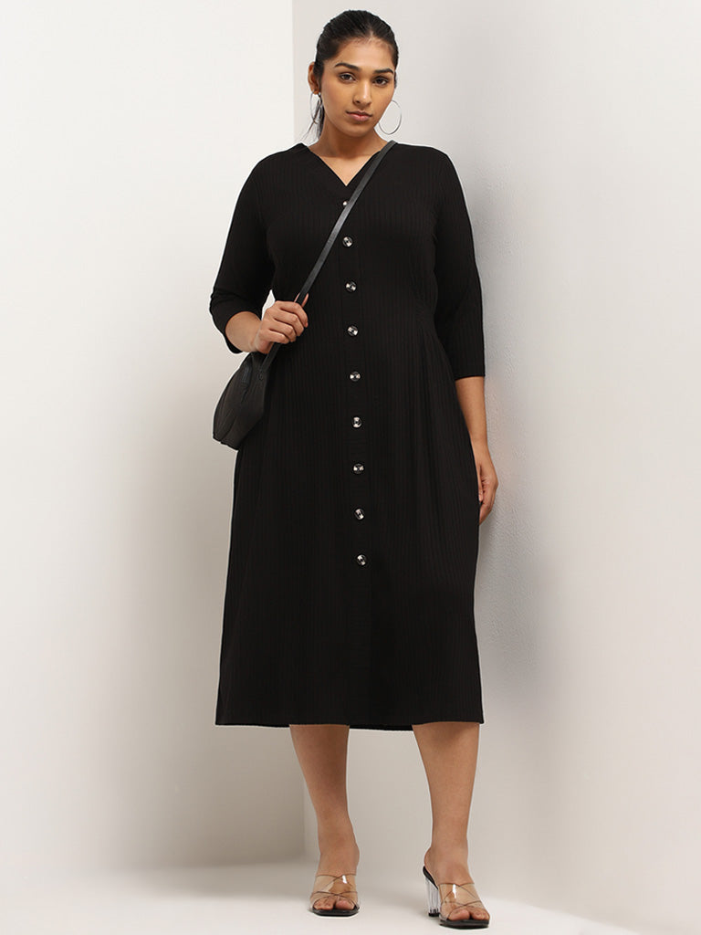 Gia Black Button-Up Midi Dress