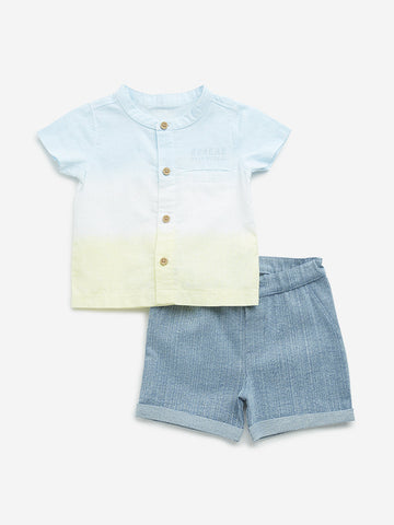 HOP Baby Multicolour Ombre Cotton Shirt and Mid-Rise Shorts Set