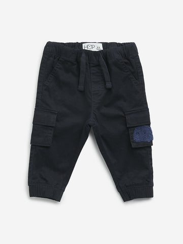 HOP Baby Dark Navy Mid-Rise Cotton Blend Cargo Joggers