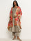 Vark Grey Floral Printed A-Line Kurta, Pants & Dupatta Set