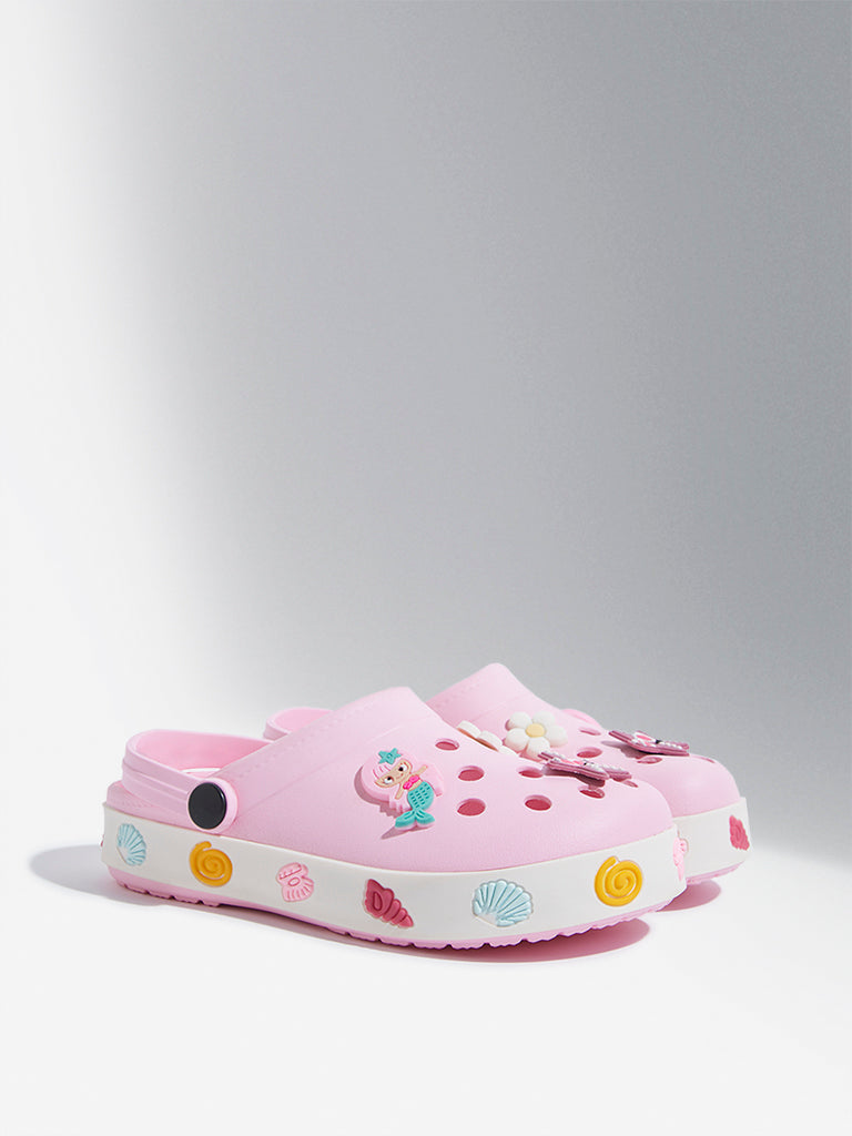 Yellow Light Pink Starfish Applique-Detailed Clogs