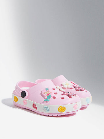 Yellow Light Pink Starfish Applique-Detailed Clogs