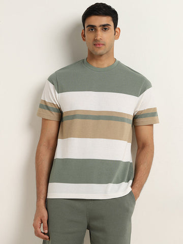 WES Lounge Sage Colour-Blocked Relaxed-Fit T-Shirt