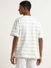 Nuon Sage Stripe Pattern Relaxed-Fit Cotton T-Shirt