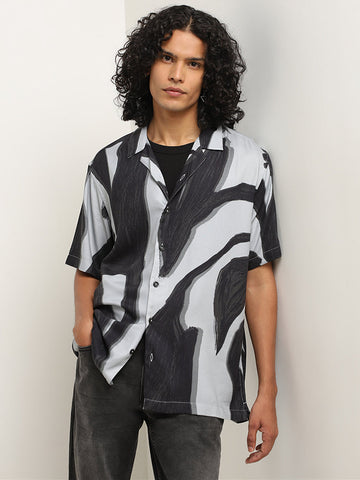 Nuon Black Abstract Print Relaxed-Fit Shirt