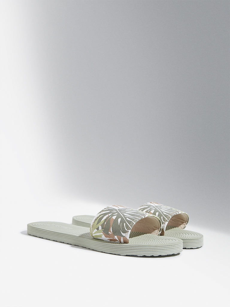 LUNA BLU Sage Leaf-Printed Slides