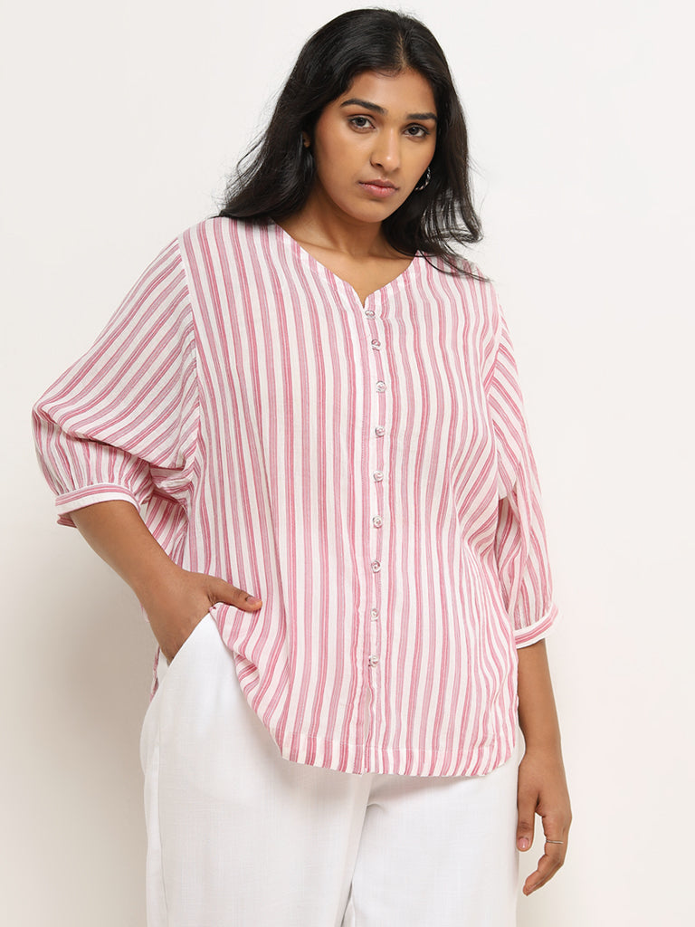 Gia Pink Striped Pattern Blouse