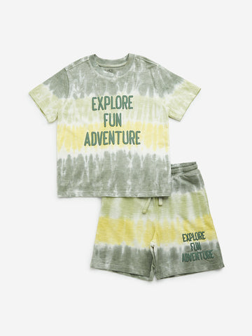 HOP Kids Sage Tie-Dye Cotton T-Shirt & Shorts Set