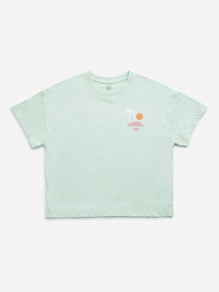 Y&F Kids Green Beach-Inspired Cotton T-Shirt