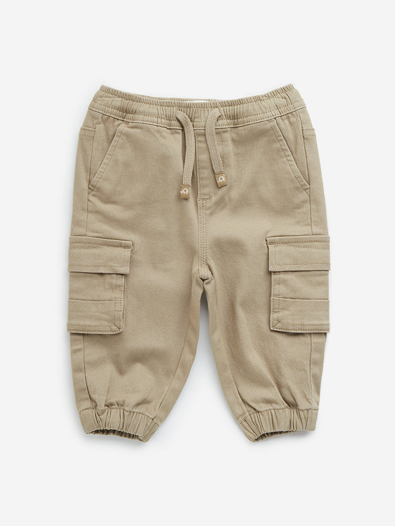 HOP Baby Khaki Mid-Rise Cotton Blend Joggers