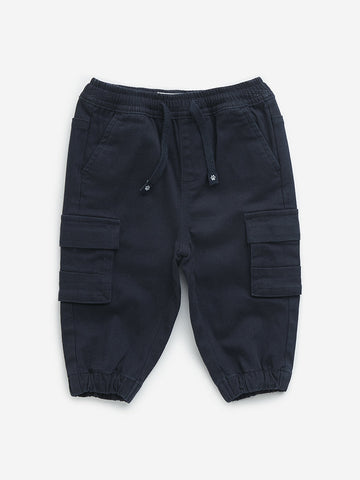 HOP Baby Navy Mid-Rise Cotton Blend Joggers