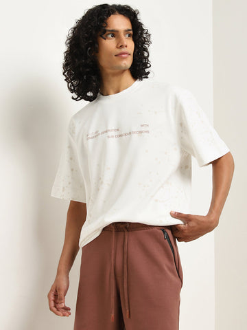 Studiofit Off-White Typographic Print Relaxed-Fit T-Shirt