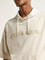 Studiofit Beige Text Embroidered Relaxed-Fit Hooded T-Shirt