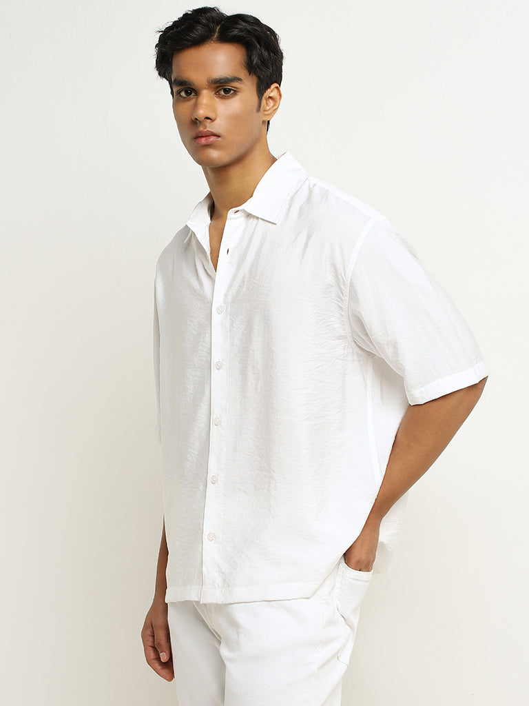 Nuon White Textured Relaxed-Fit Shirt