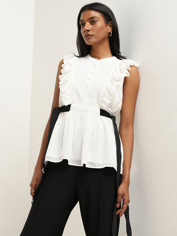 Wardrobe Off-White Ruffle Detailed Top