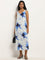 Wardrobe Ivory & Navy Abstract Printed Straight Dress