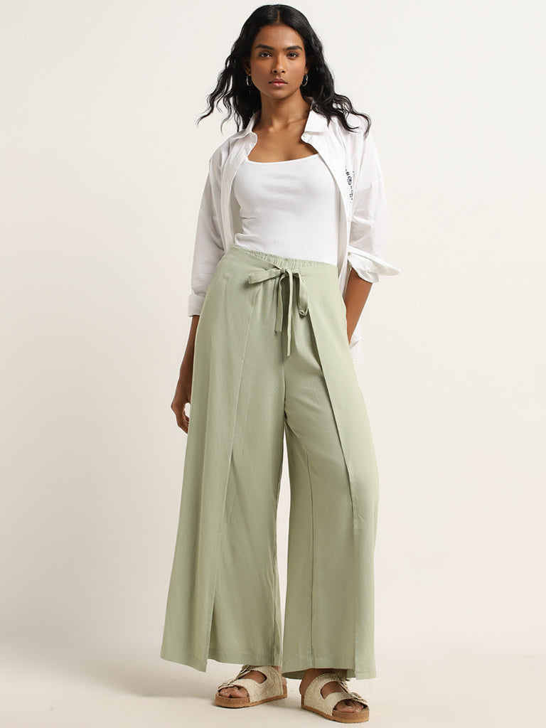 LOV Sage Slit-Detailed High-Rise Palazzos