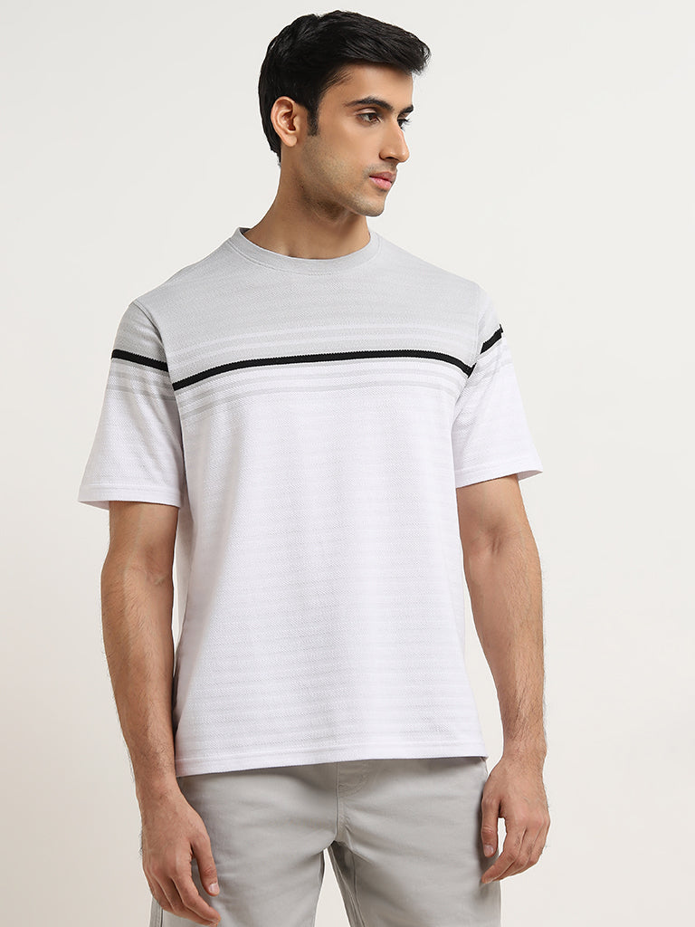 WES Lounge Light Grey Striped Relaxed-Fit T-Shirt