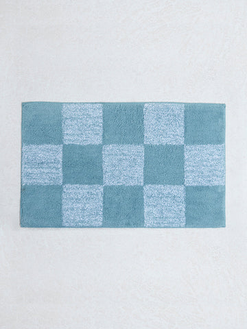 Westside Home Dusty Blue Checkered Design Bathmat