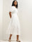 LOV White Textured Tiered Cotton Dress