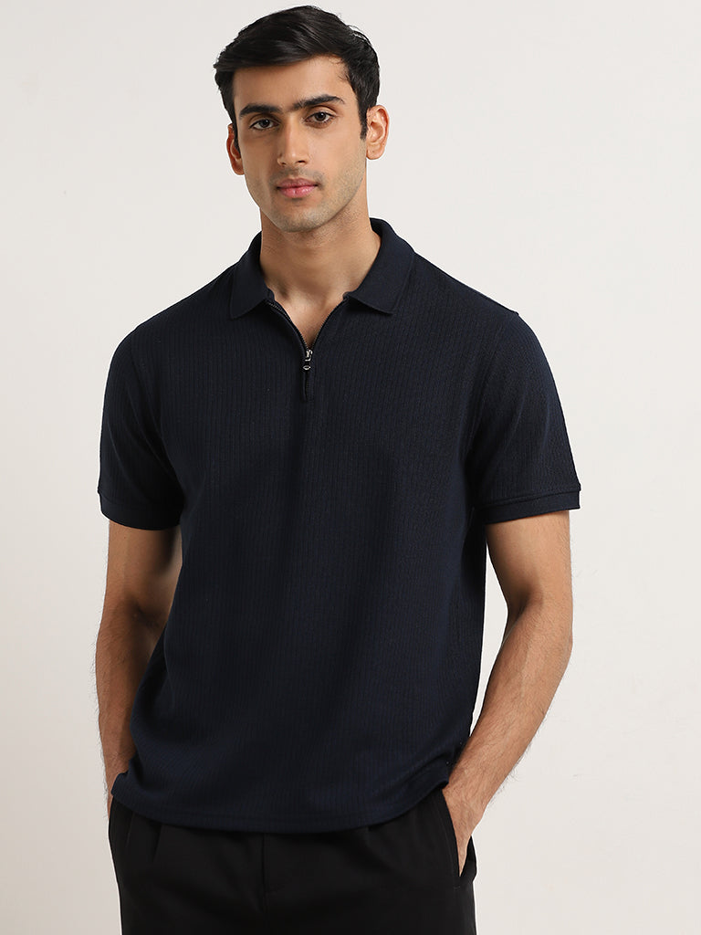 Ascot Navy Striped Relaxed-Fit Polo T-Shirt