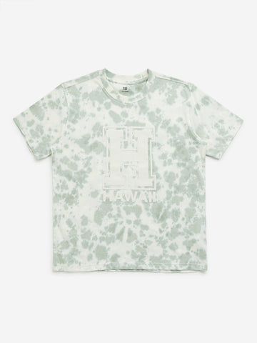 Y&F Kids Off-White Tie-Dye Printed Cotton T-Shirt