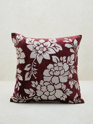 Westside Home Burgundy Floral Design Cushion Cover