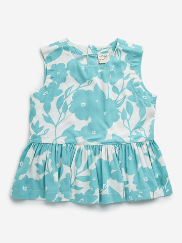 Utsa Kids Aqua Floral Print Peplum Top (8-14 years)