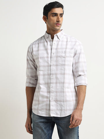 WES Casuals Mauve Checks Pattern Relaxed-Fit Cotton Shirt