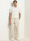 WES Casuals Off-White Striped Relaxed-Fit Polo T-Shirt