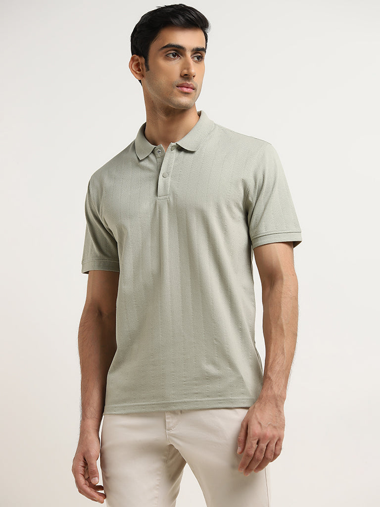 WES Casuals Sage Striped Relaxed-Fit Polo T-Shirt