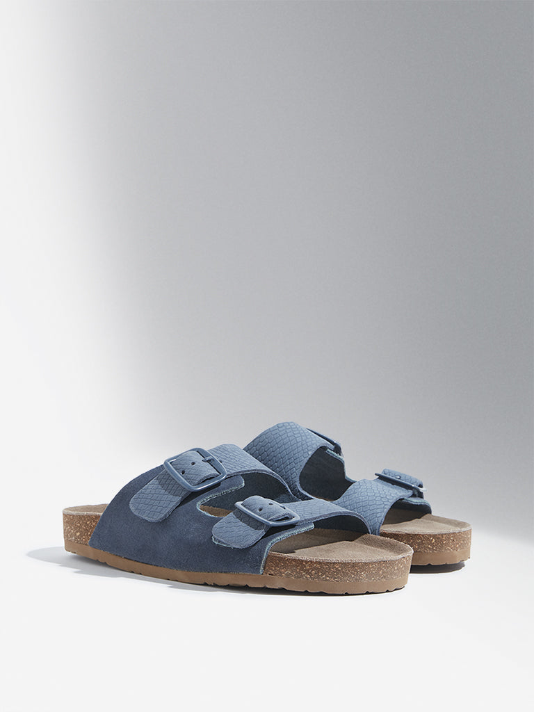 LUNA BLU Blue Textured Slip-On Sandals