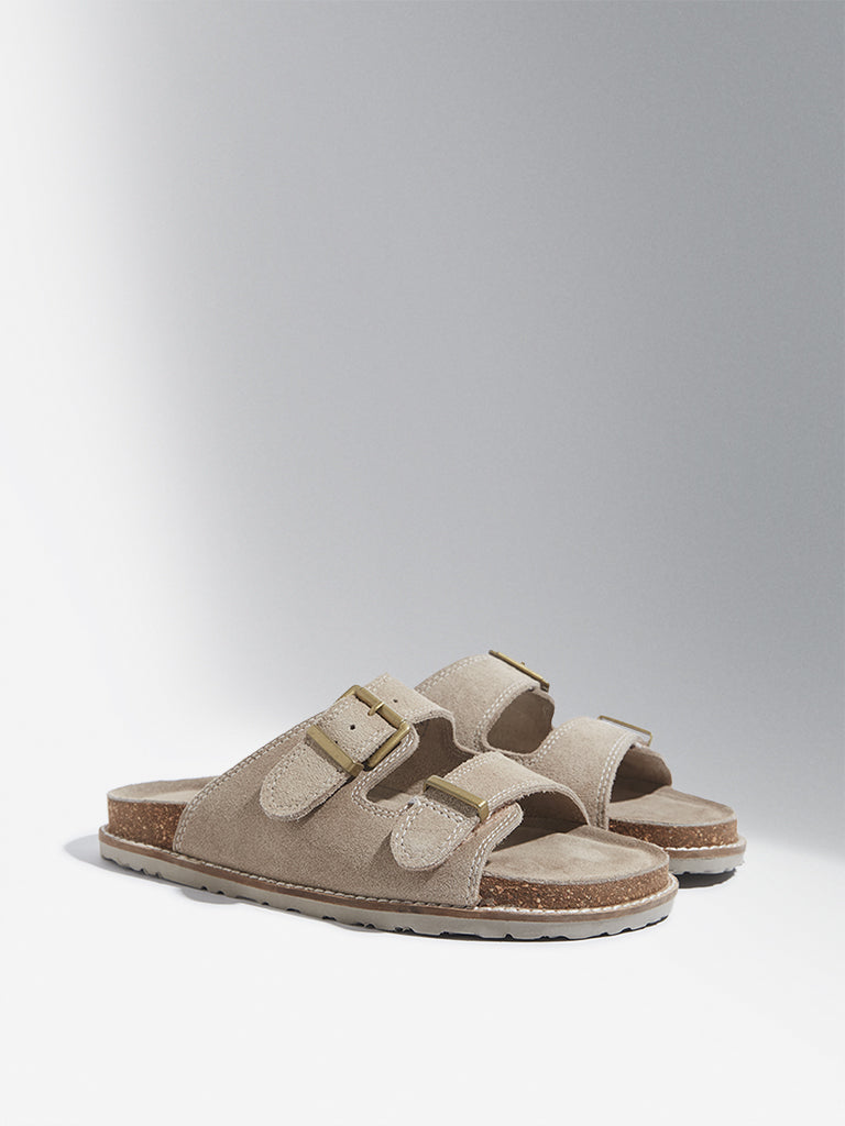 LUNA BLU Taupe Double Band Comfort Sandals