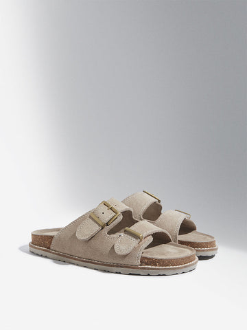 LUNA BLU Taupe Double Band Comfort Sandals