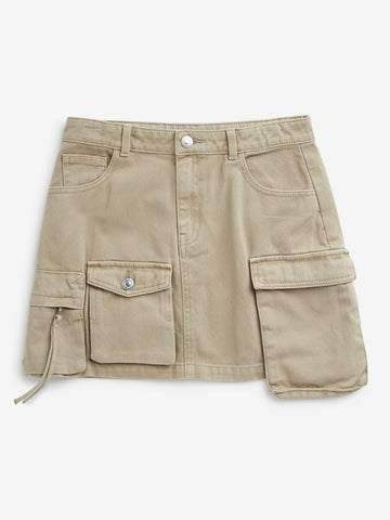 Y&F Kids Beige Mid-Rise Cargo-Style Cotton Skirt