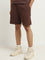 Studiofit Dark Brown Textured Relaxed-Fit Mid-Rise Shorts