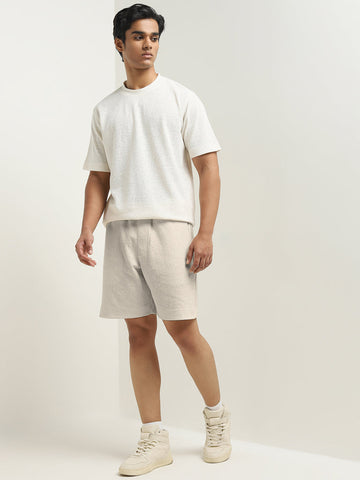 Studiofit Beige Relaxed-Fit Mid-Rise Cotton Shorts