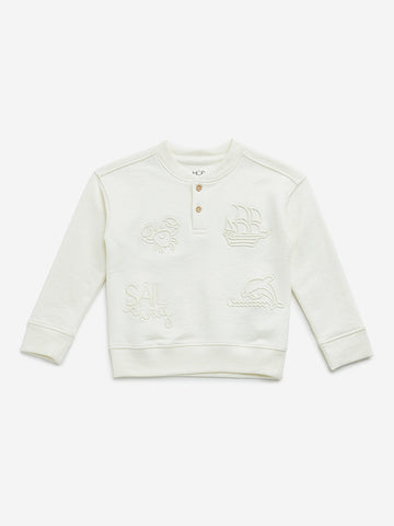 HOP Kids White Embossed Sweatshirt