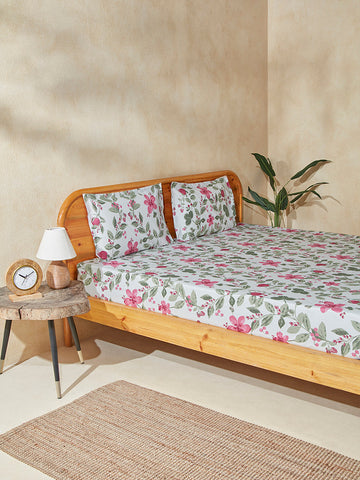 Westside Home Multicolour Floral King Bed Fitted Sheet and Pillowcase Set