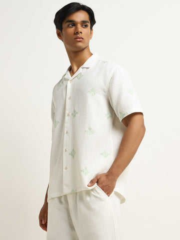 ETA White Embroidered Relaxed-Fit Cotton Shirt