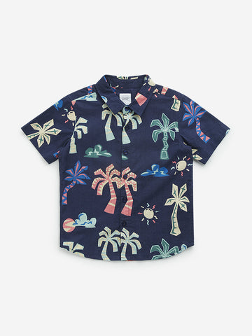 HOP Kids Navy Tropical-Inspired Cotton Shirt