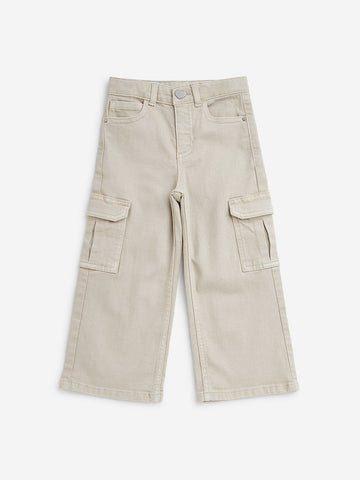 HOP Kids Beige Cargo-Style Relaxed - Fit Mid - Rise Jeans