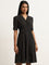 Wardrobe Black Polka Dotted A-line Dress with Belt