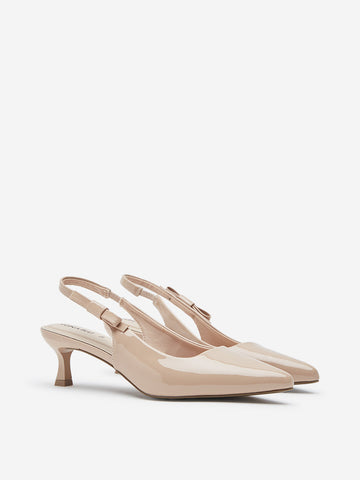 LUNA BLU Beige Slingback Kitten Shoes