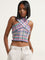 Nuon Multicolour Checks Design Criss-Cross Cotton Crop Top