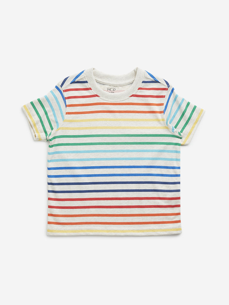 HOP Kids Multicolour Stripe Design Cotton Blend T-Shirt