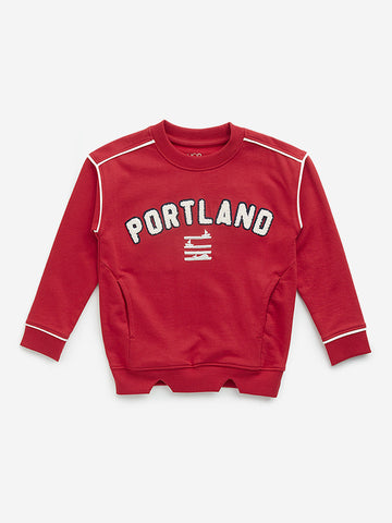 HOP Kids Red Text Embroidered Sweatshirt