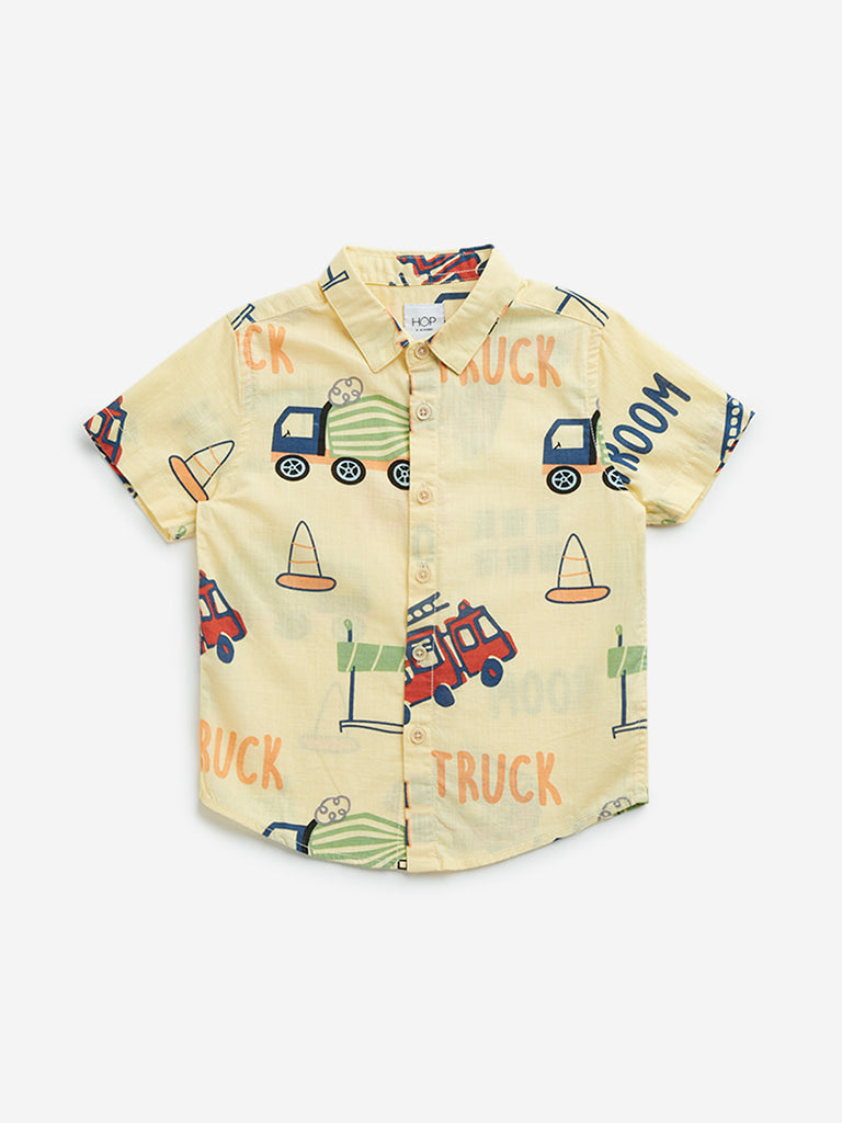 HOP Kids Light Yellow Truck Design Cotton Shirt